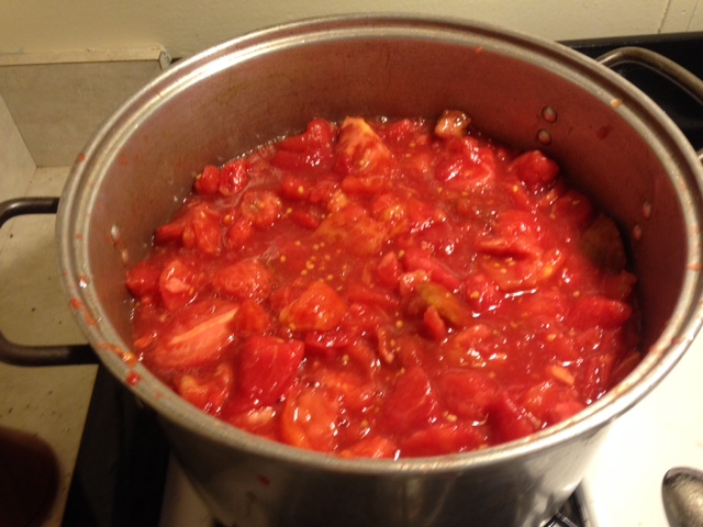 cooking a pot of tomatoes